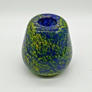 Handblown Blue Green Yellow Art Glass Vase